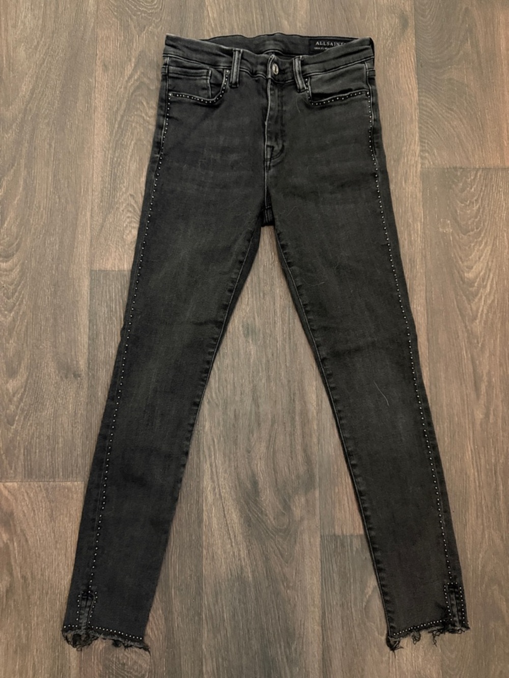 All Saints size 26 Grace Black Studded Skinny Jeans